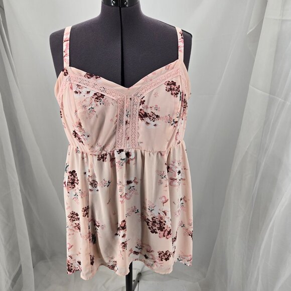 725-30 Torrid Blush Pink Floral Chiffon Sharkbite Tunic Cami Size 2 18/20 - Picture 1 of 14